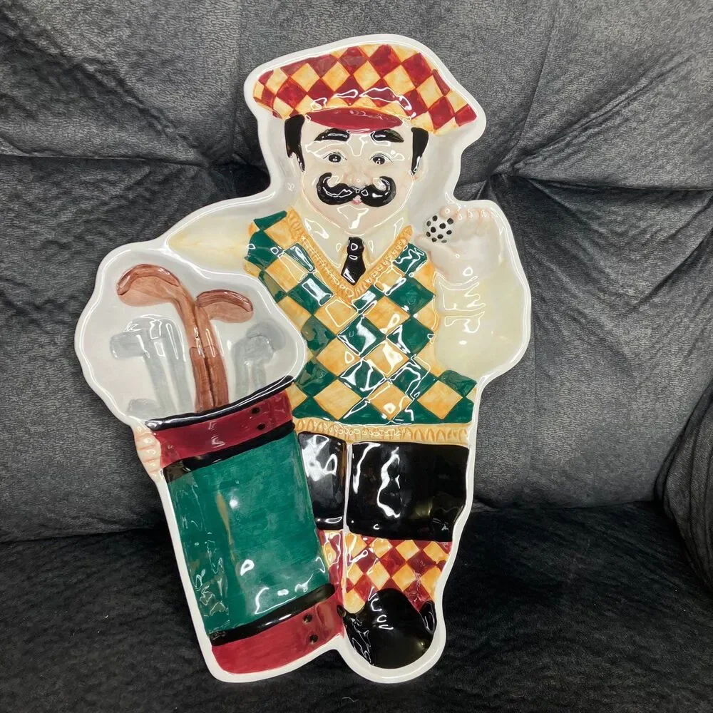 Boston Warehouse Trading Italian Chef Golfer Chip And Dip Tray Plate 16”x11”